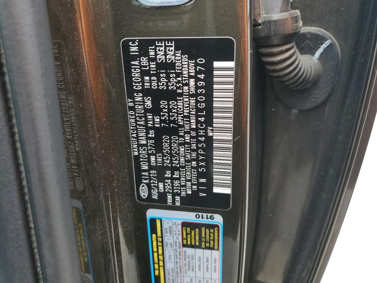 2020 Kia Telluride Sx VIN: 5XYP54HC4LG039470 Lot: 81627855