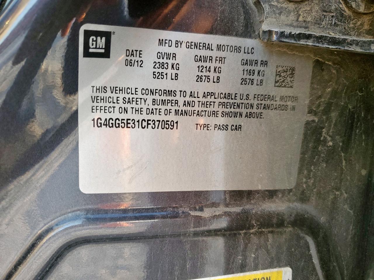 2012 Buick Lacrosse Premium VIN: 1G4GG5E31CF370591 Lot: 81781145