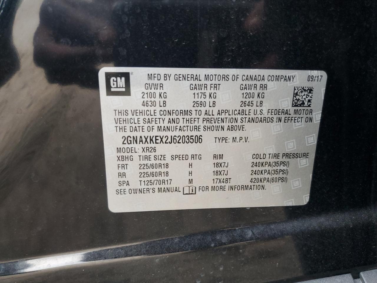 2018 Chevrolet Equinox Lt VIN: 2GNAXKEX2J6203506 Lot: 71324055