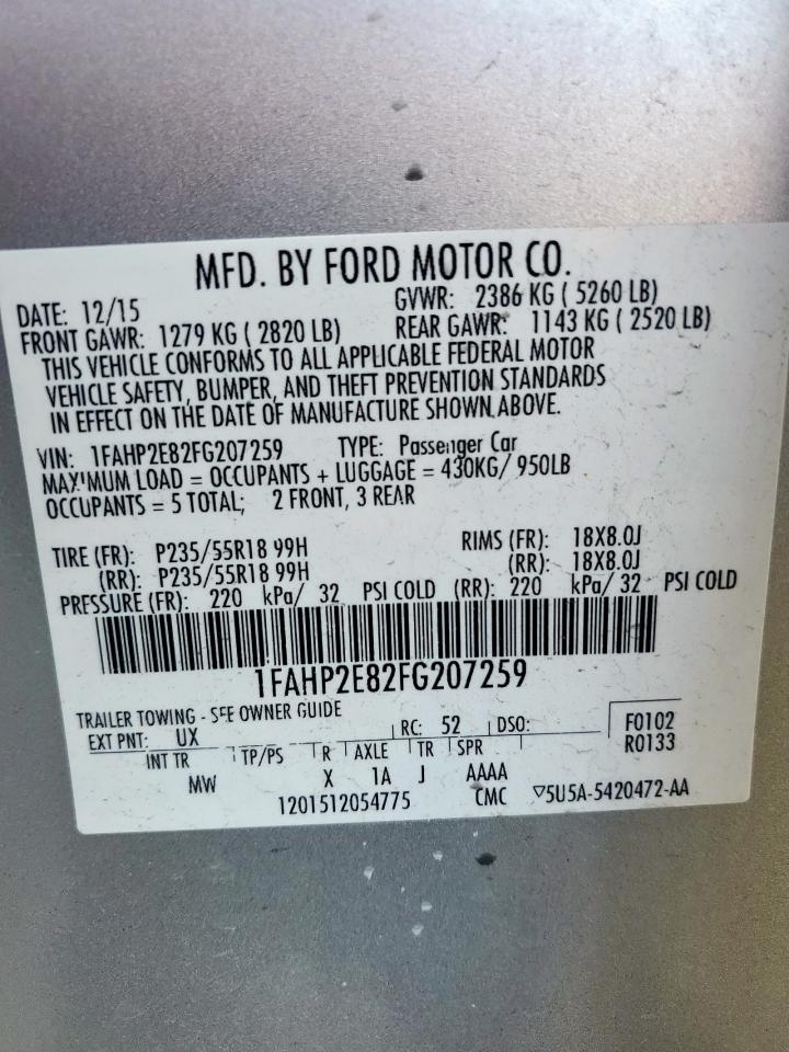 2015 Ford Taurus Sel VIN: 1FAHP2E82FG207259 Lot: 84445975