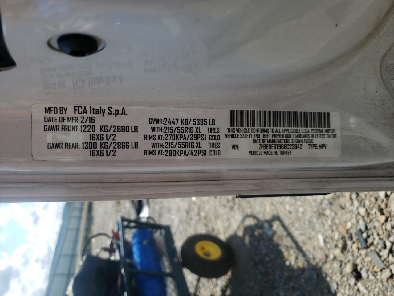 2016 Ram Promaster City Slt VIN: ZFBERFBT9G6C23642 Lot: 80349095