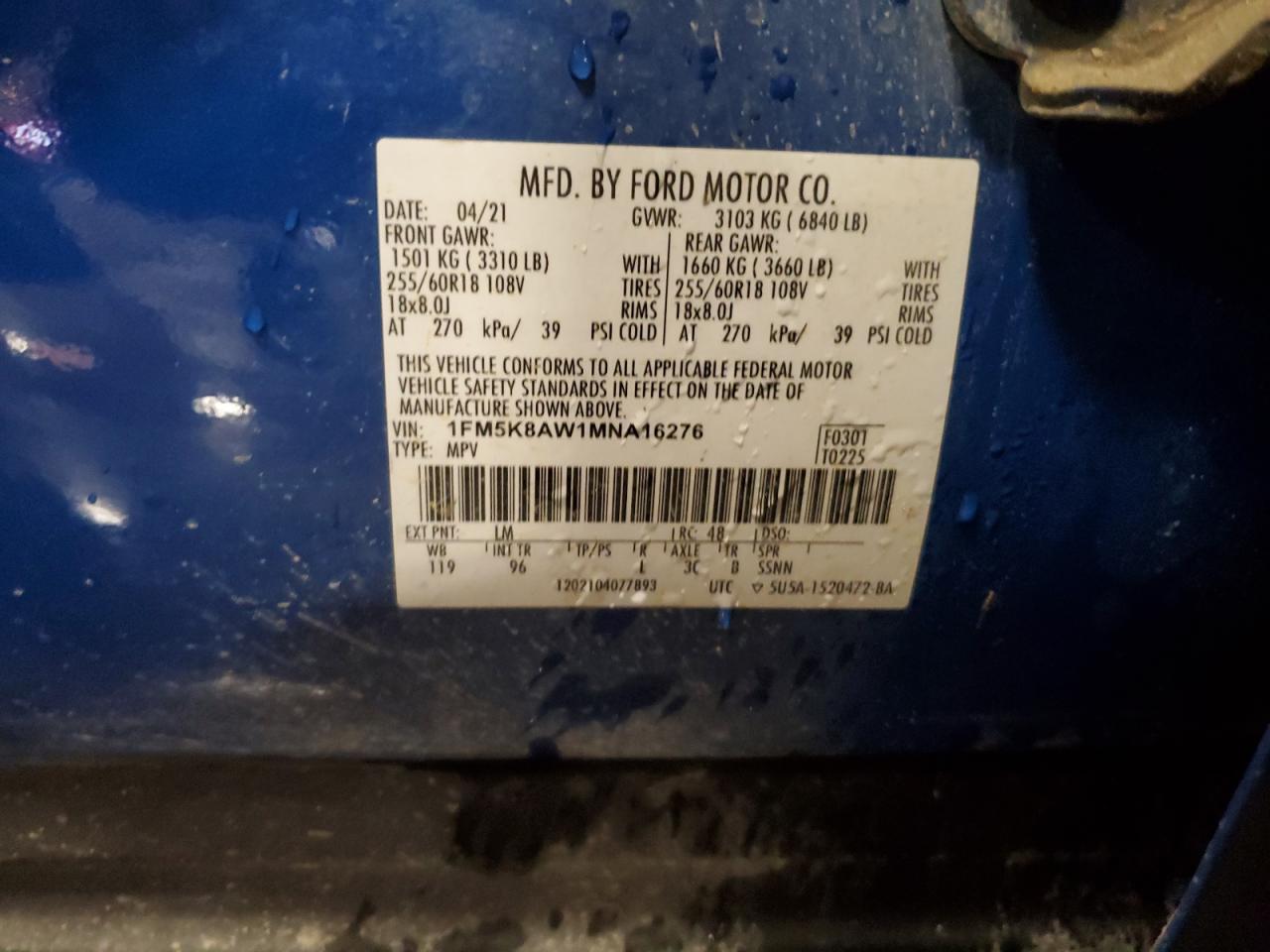 2021 Ford Explorer Police Interceptor VIN: 1FM5K8AW1MNA16276 Lot: 83967765