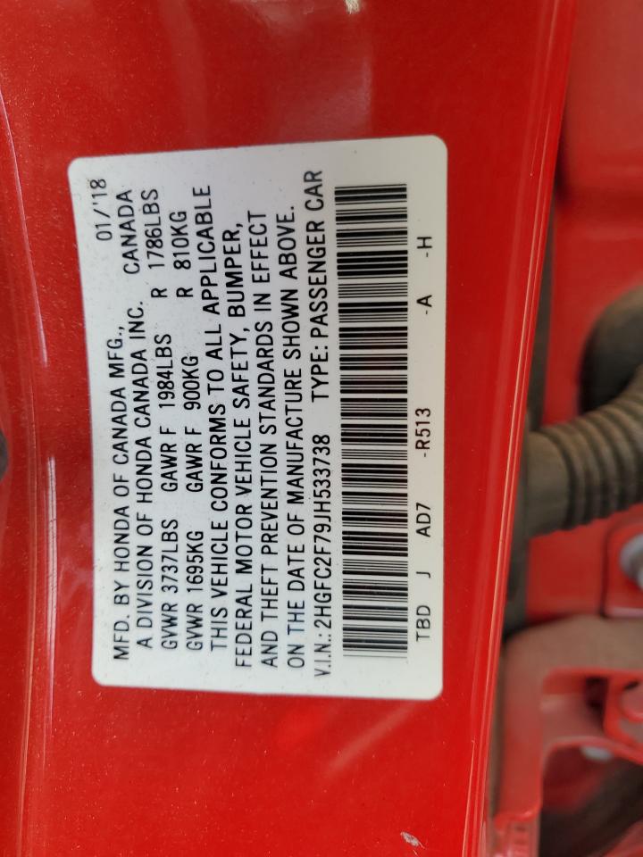2018 Honda Civic Ex VIN: 2HGFC2F79JH533738 Lot: 81128225
