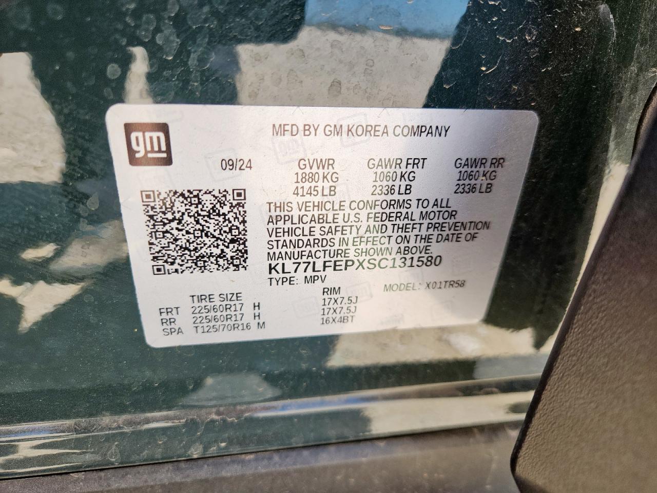 2025 Chevrolet Trax Ls VIN: KL77LFEPXSC131580 Lot: 72076085