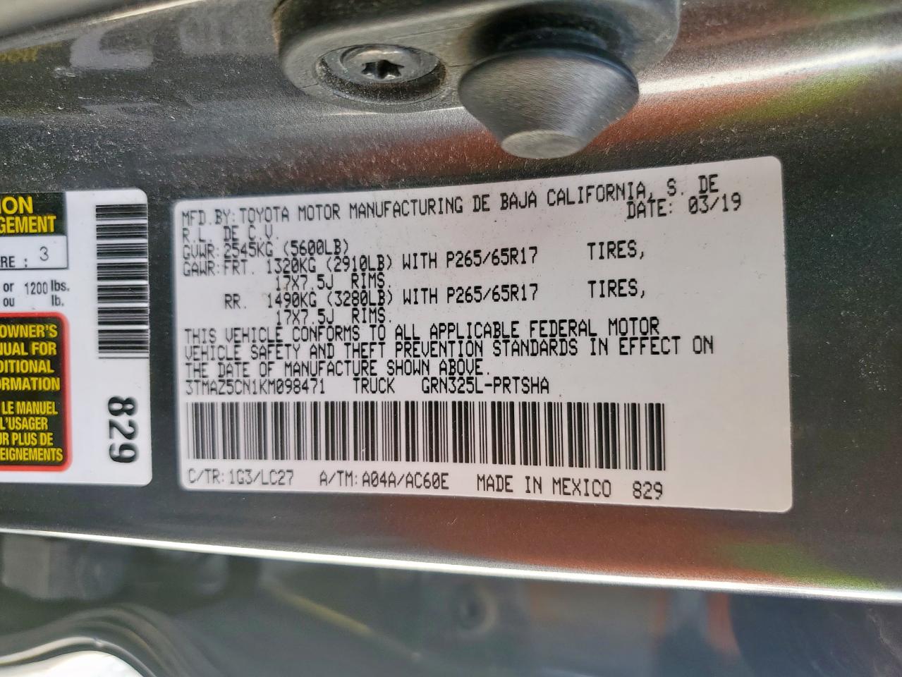 2019 Toyota Tacoma Double Cab VIN: 3TMAZ5CN1KM098471 Lot: 80554245