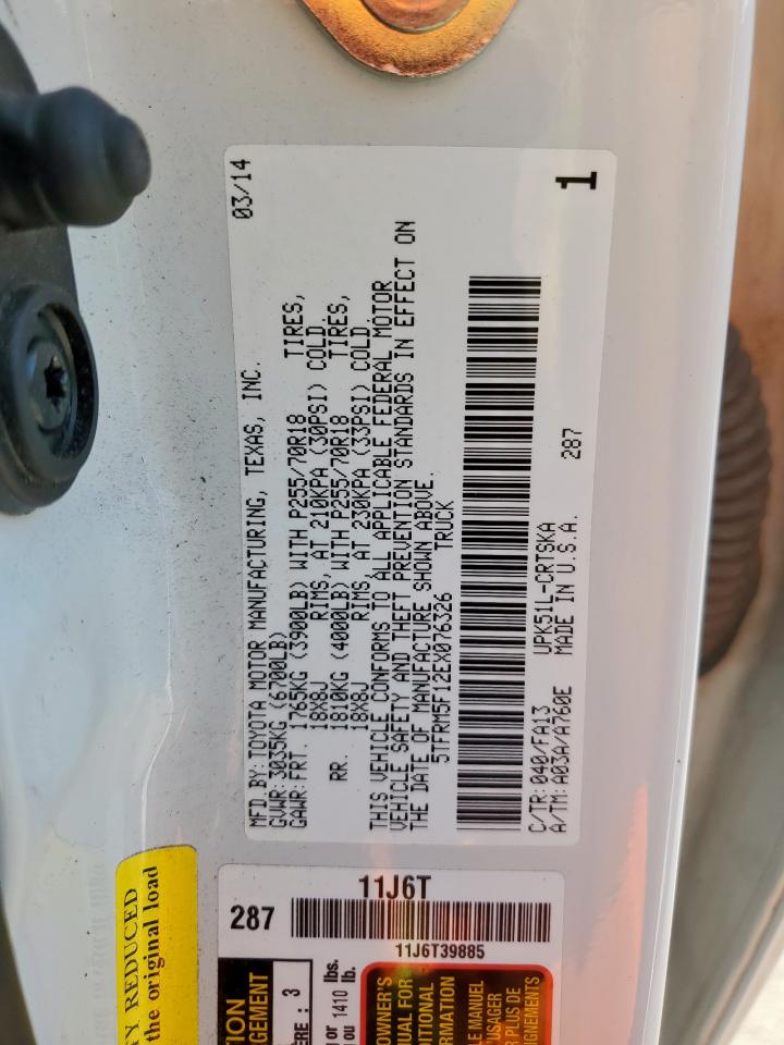 2014 Toyota Tundra Double Cab Sr VIN: 5TFRM5F12EX076326 Lot: 72065225