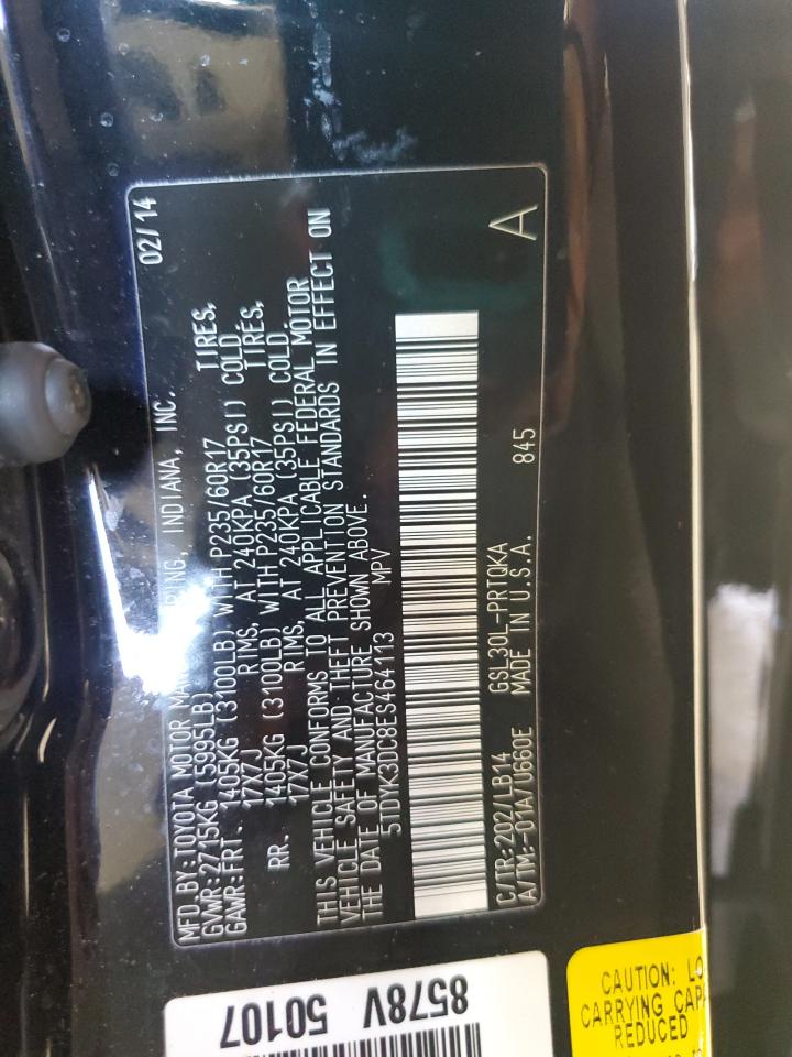 2014 Toyota Sienna Xle VIN: 5TDYK3DC8ES464113 Lot: 82118295