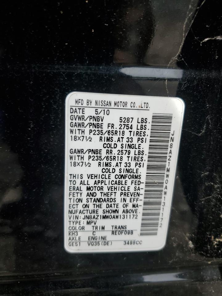 2010 Nissan Murano S VIN: JN8AZ1MW0AW131172 Lot: 84057845