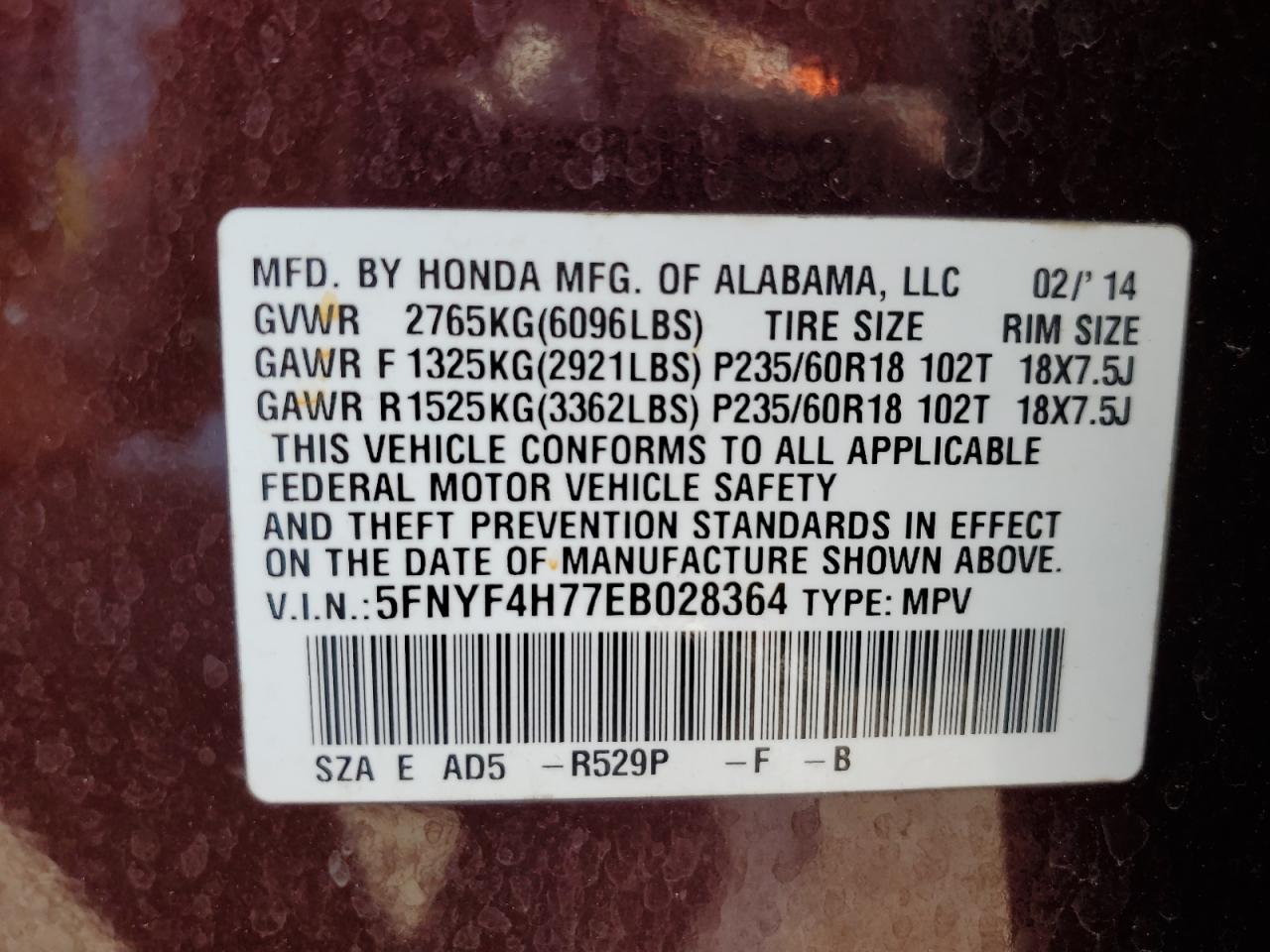 2014 Honda Pilot Exln VIN: 5FNYF4H77EB028364 Lot: 80472775