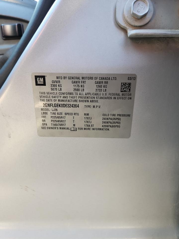 2013 Chevrolet Equinox Ltz VIN: 2GNFLGEK0D6324364 Lot: 82098495