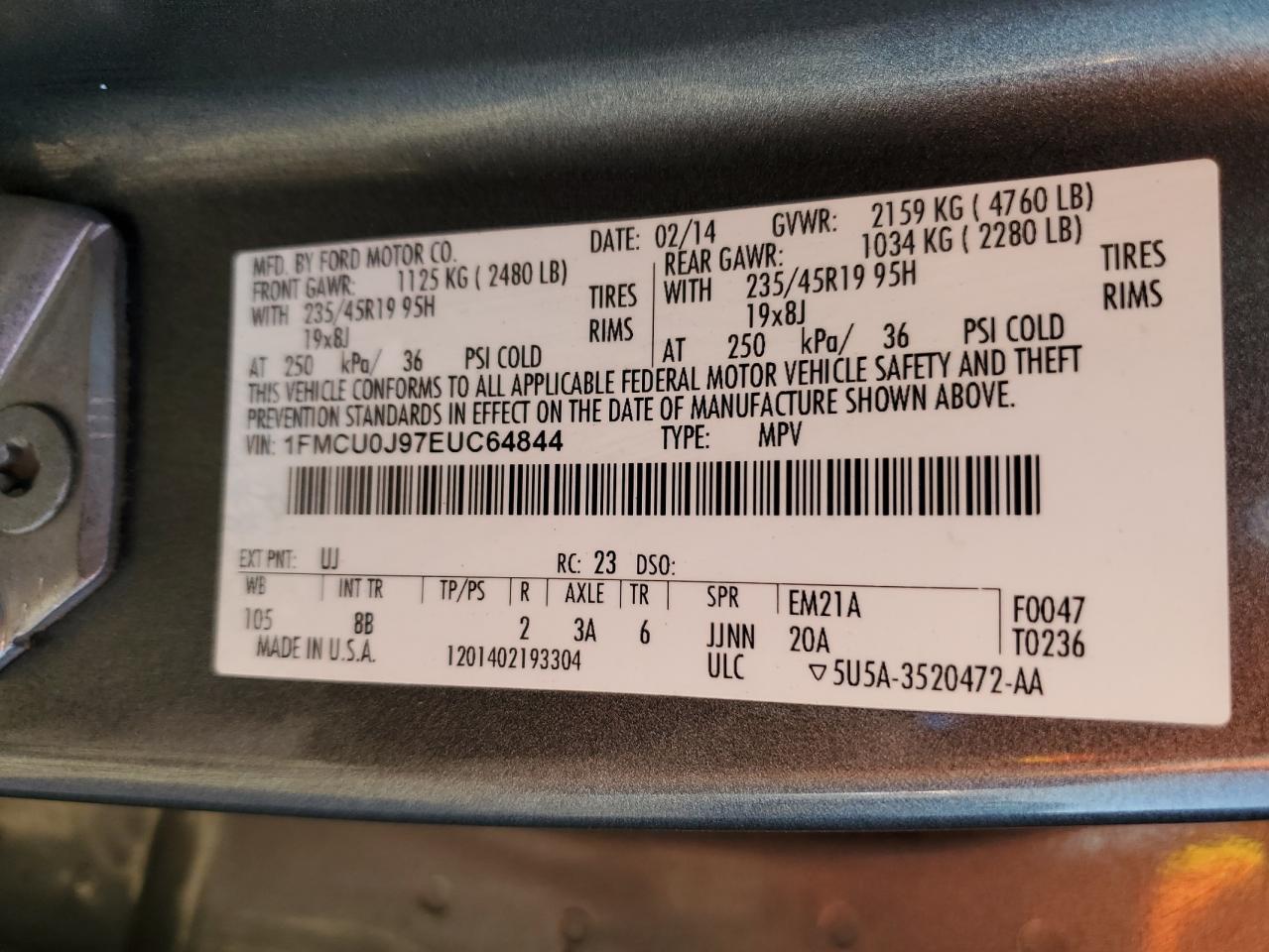 2014 Ford Escape Titanium VIN: 1FMCU0J97EUC64844 Lot: 81872835