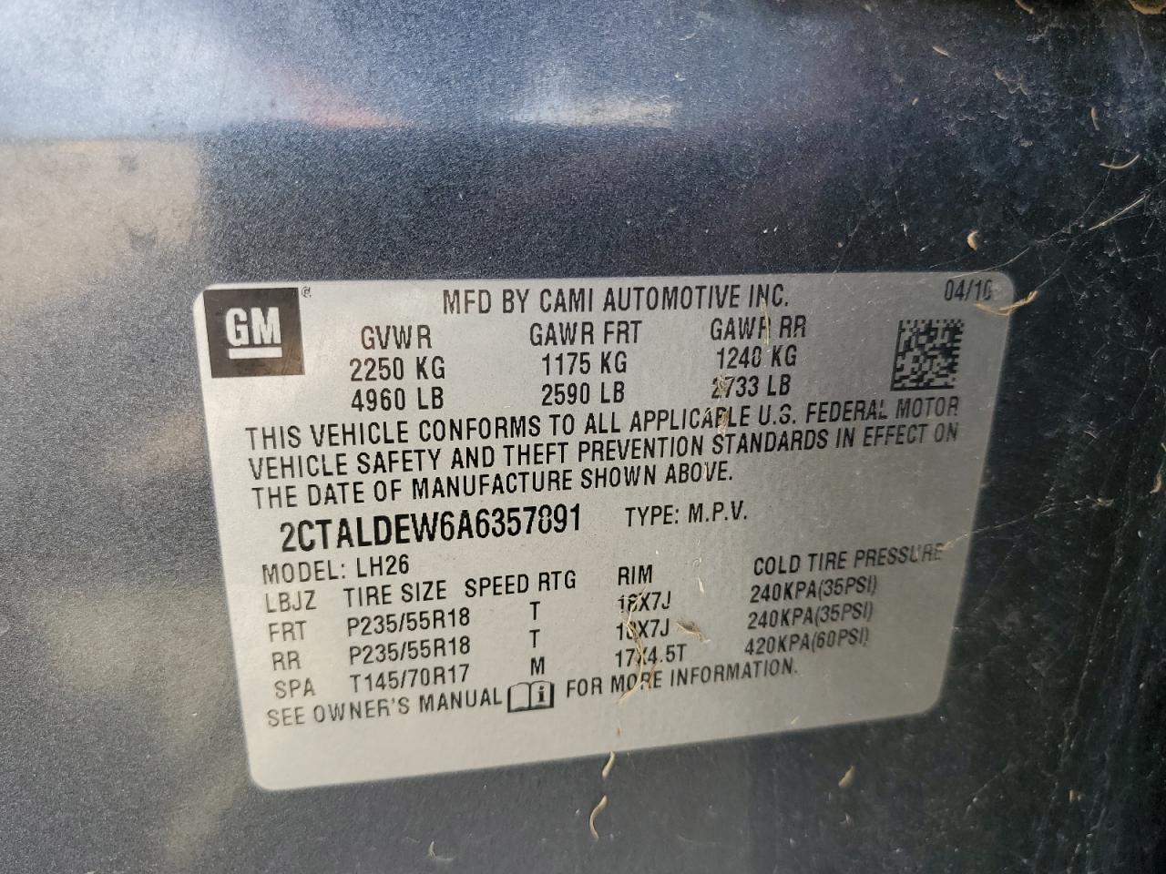 2010 GMC Terrain Sle VIN: 2CTALDEW6A6357891 Lot: 80746725