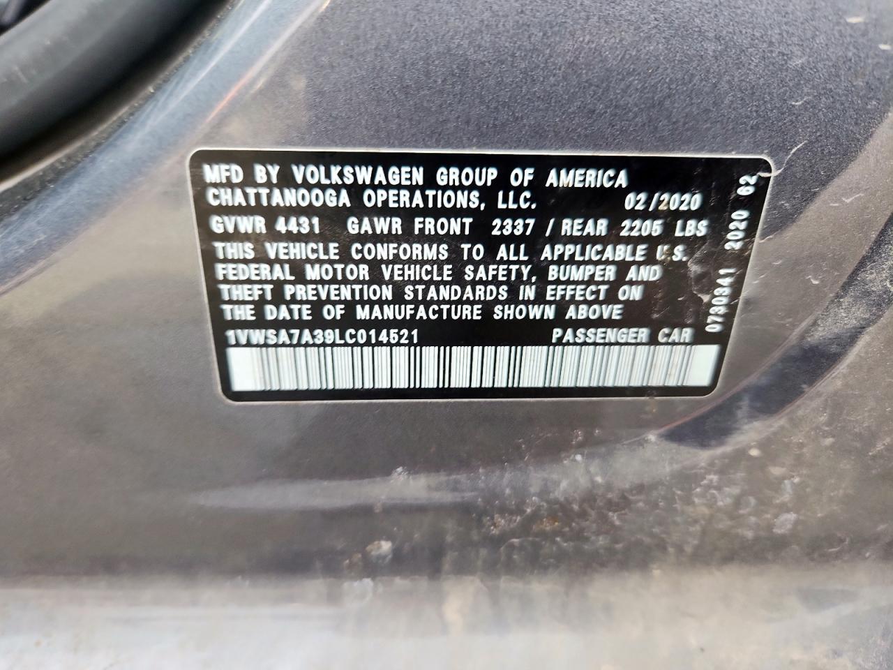 2020 Volkswagen Passat Se VIN: 1VWSA7A39LC014521 Lot: 71745495