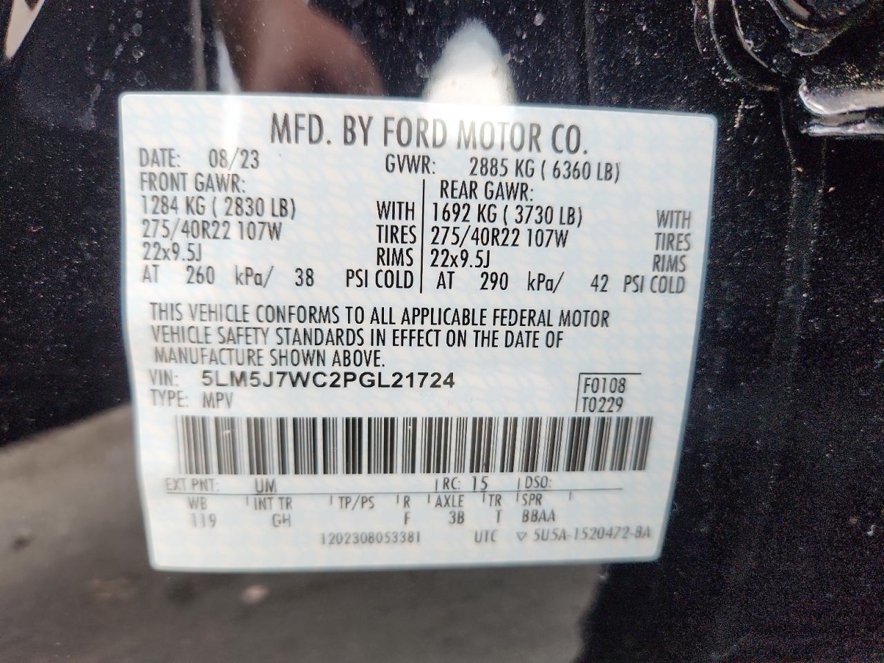 2023 Lincoln Aviator Reserve VIN: 5LM5J7WC2PGL21724 Lot: 80194275