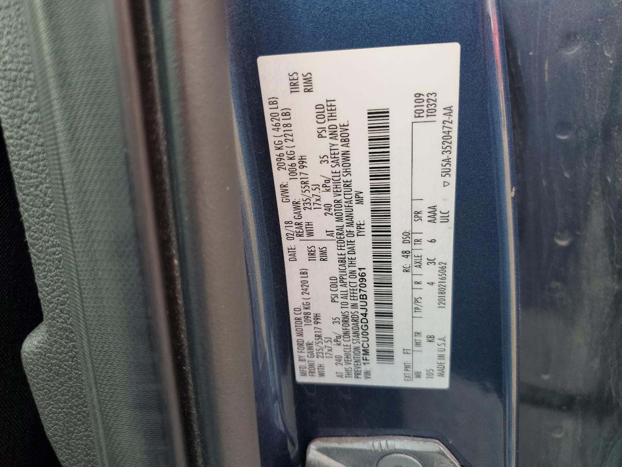 2018 Ford Escape Se VIN: 1FMCU0GD4JUB70961 Lot: 83866835