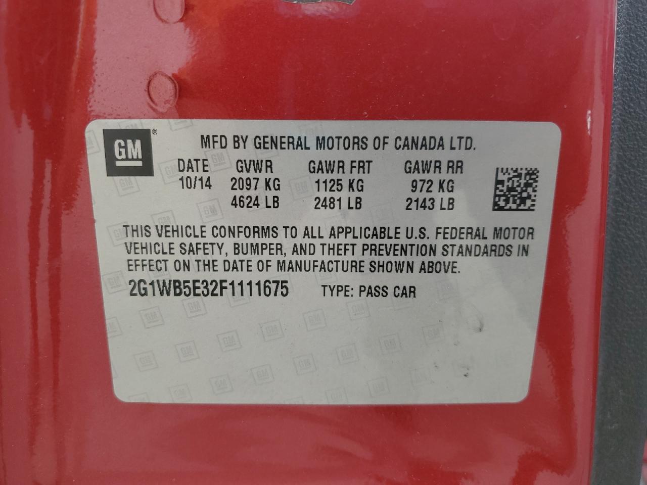 2015 Chevrolet Impala Limited Lt VIN: 2G1WB5E32F1111675 Lot: 81306695