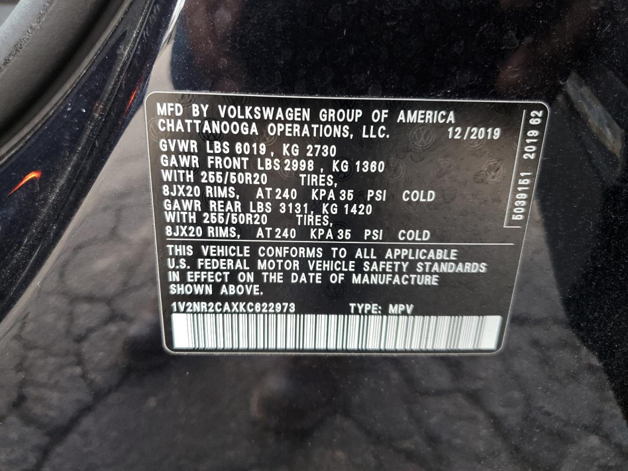 2019 Volkswagen Atlas Sel Premium VIN: 1V2NR2CAXKC622973 Lot: 71432895