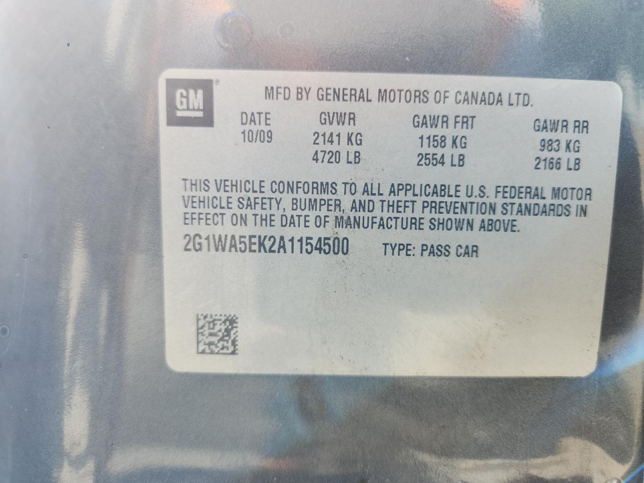 2010 Chevrolet Impala Ls VIN: 2G1WA5EK2A1154500 Lot: 81882175