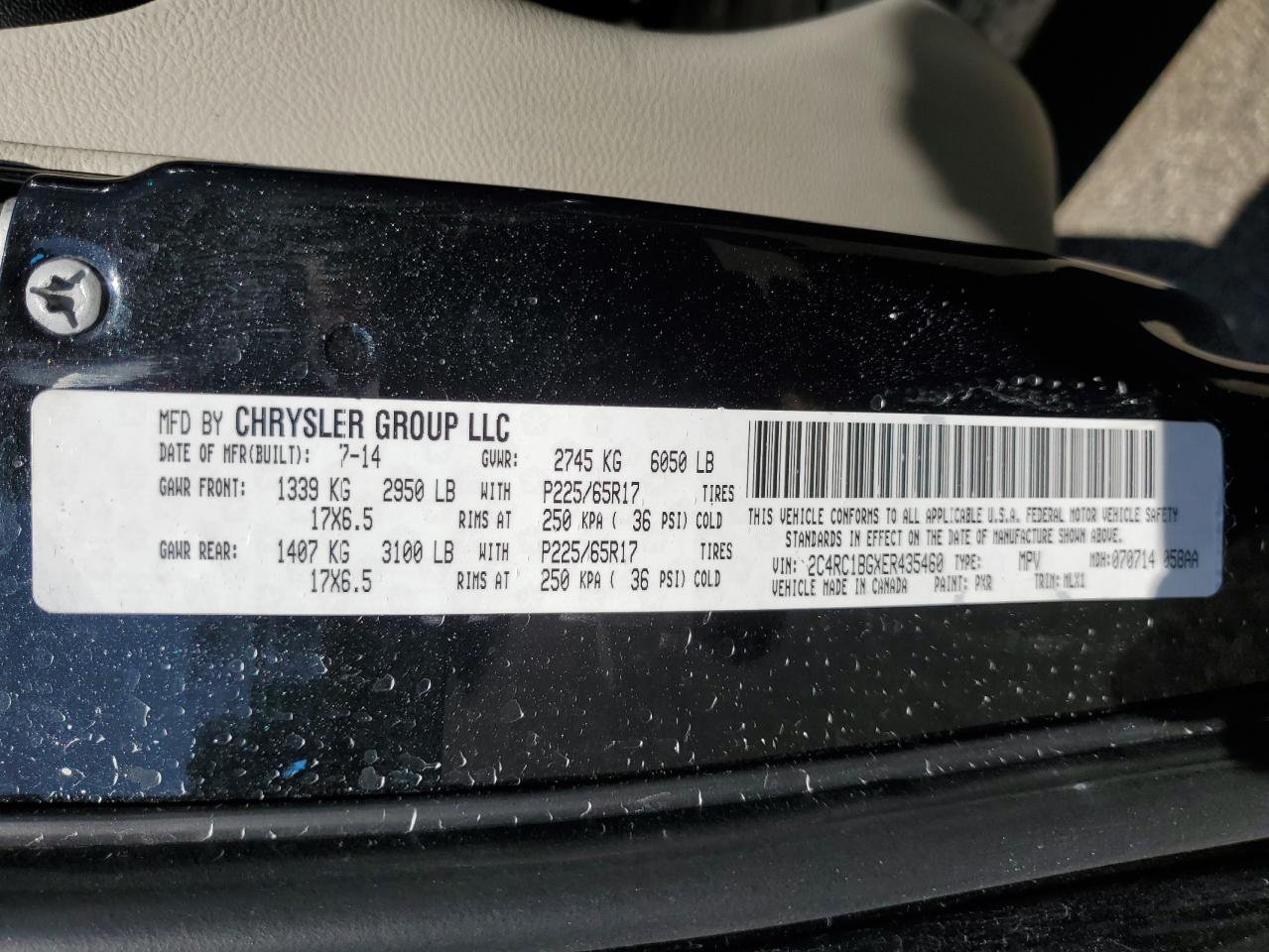 2014 Chrysler Town & Country Touring VIN: 2C4RC1BGXER435460 Lot: 71640135