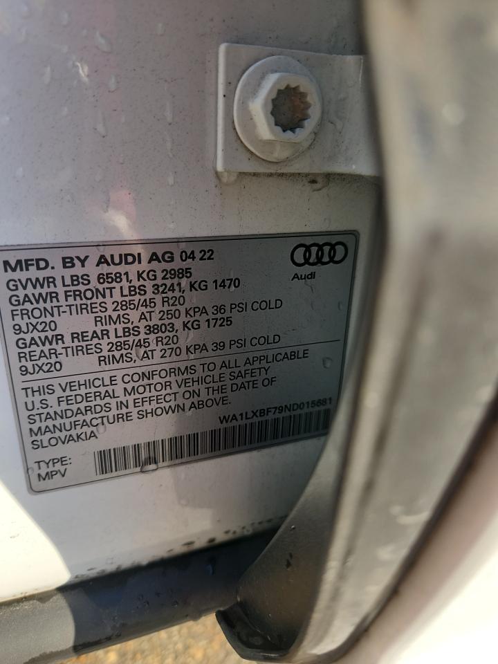 2022 Audi Q7 Premium Plus VIN: WA1LXBF79ND015681 Lot: 71849105