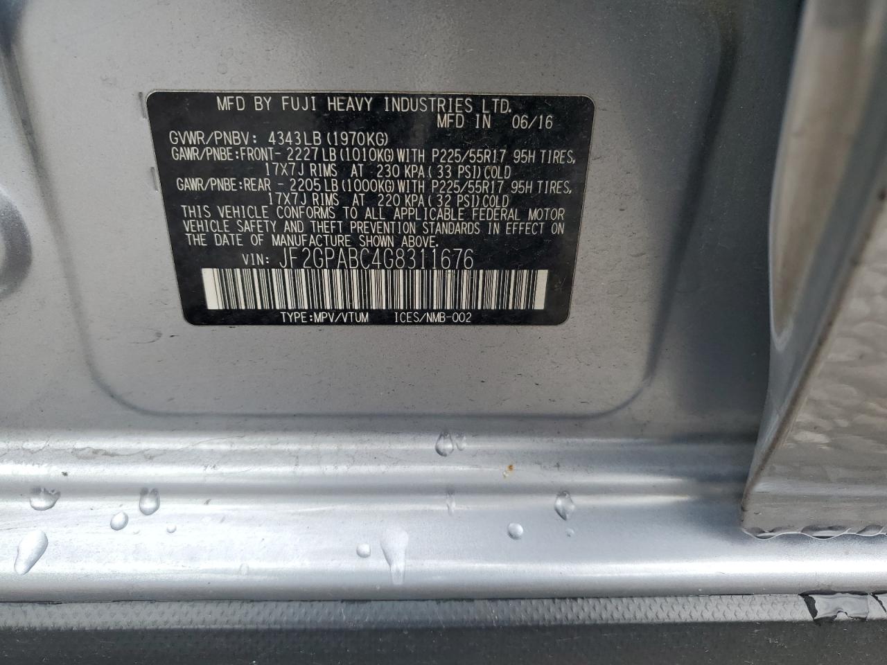 2016 Subaru Crosstrek Premium VIN: JF2GPABC4G8311676 Lot: 83793285