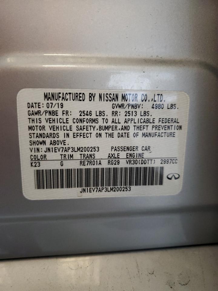 2020 Infiniti Q50 Pure VIN: JN1EV7AP3LM200253 Lot: 80544405