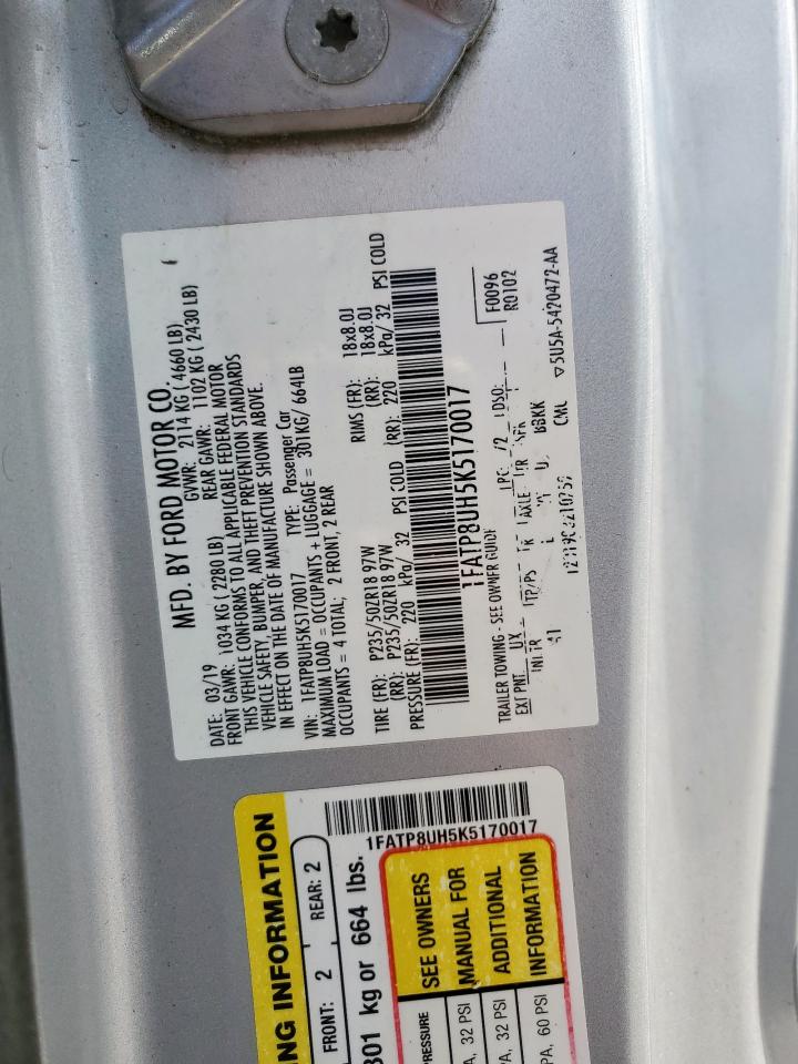 2019 Ford Mustang VIN: 1FATP8UH5K5170017 Lot: 81518025