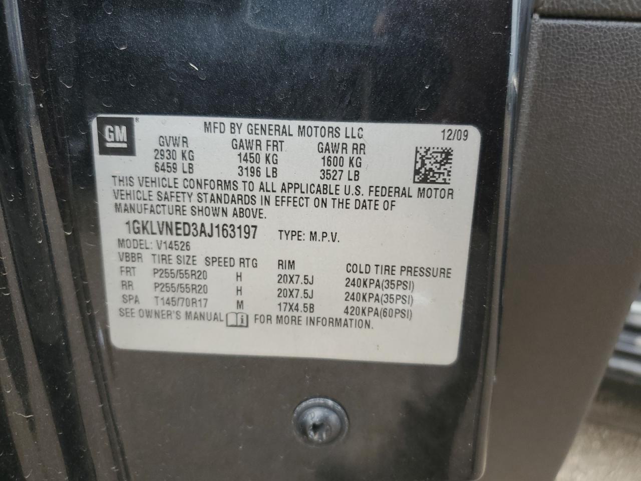 2010 GMC Acadia Slt-2 VIN: 1GKLVNED3AJ163197 Lot: 81254965
