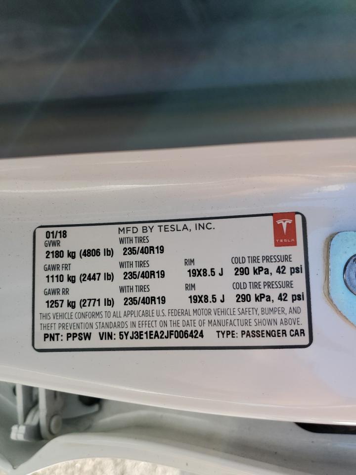 2018 Tesla Model 3 VIN: 5YJ3E1EA2JF006424 Lot: 65335295