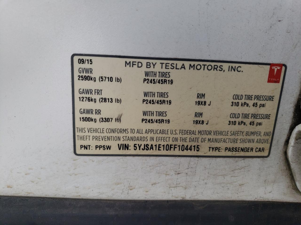 2015 Tesla Model S VIN: 5YJSA1E10FF104415 Lot: 71887835