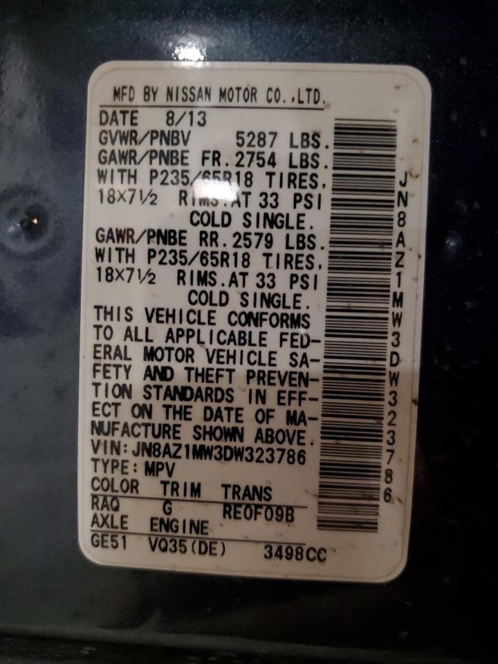 2013 Nissan Murano S VIN: JN8AZ1MW3DW323786 Lot: 80817925