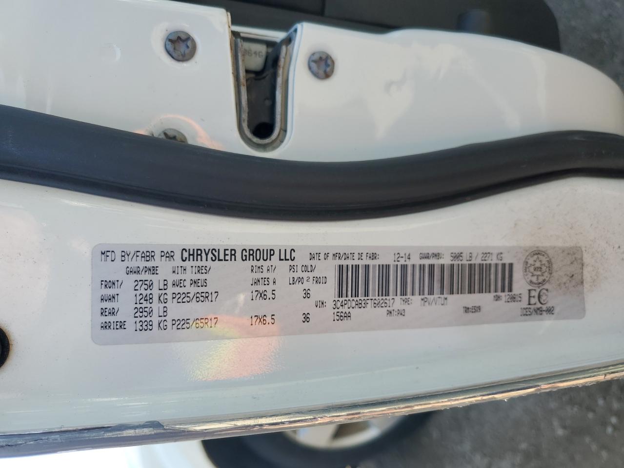 2015 Dodge Journey Se VIN: 3C4PDCAB3FT602617 Lot: 81873125