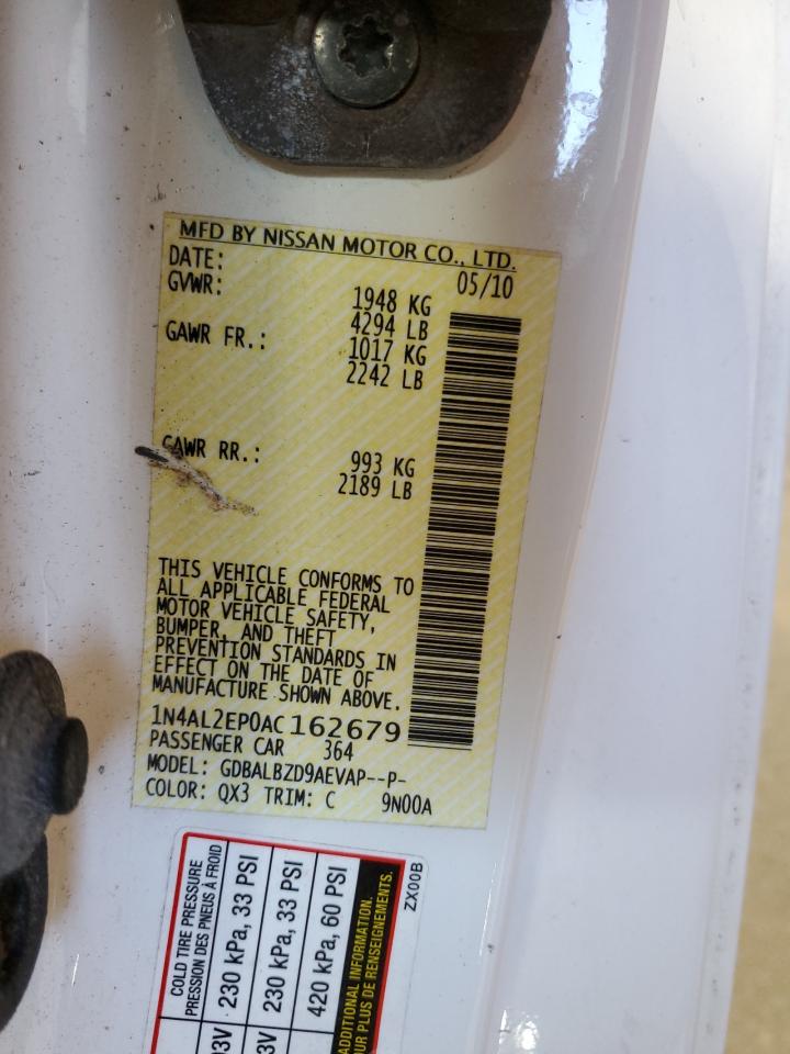 2010 Nissan Altima S VIN: 1N4AL2EP0AC162679 Lot: 71367245