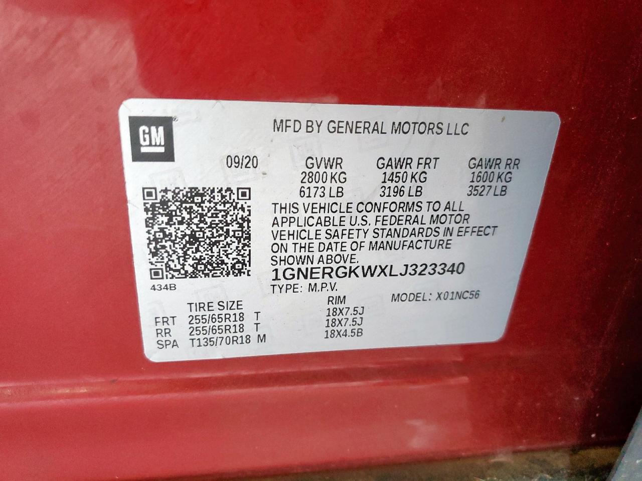 2020 Chevrolet Traverse Lt VIN: 1GNERGKWXLJ323340 Lot: 80578225