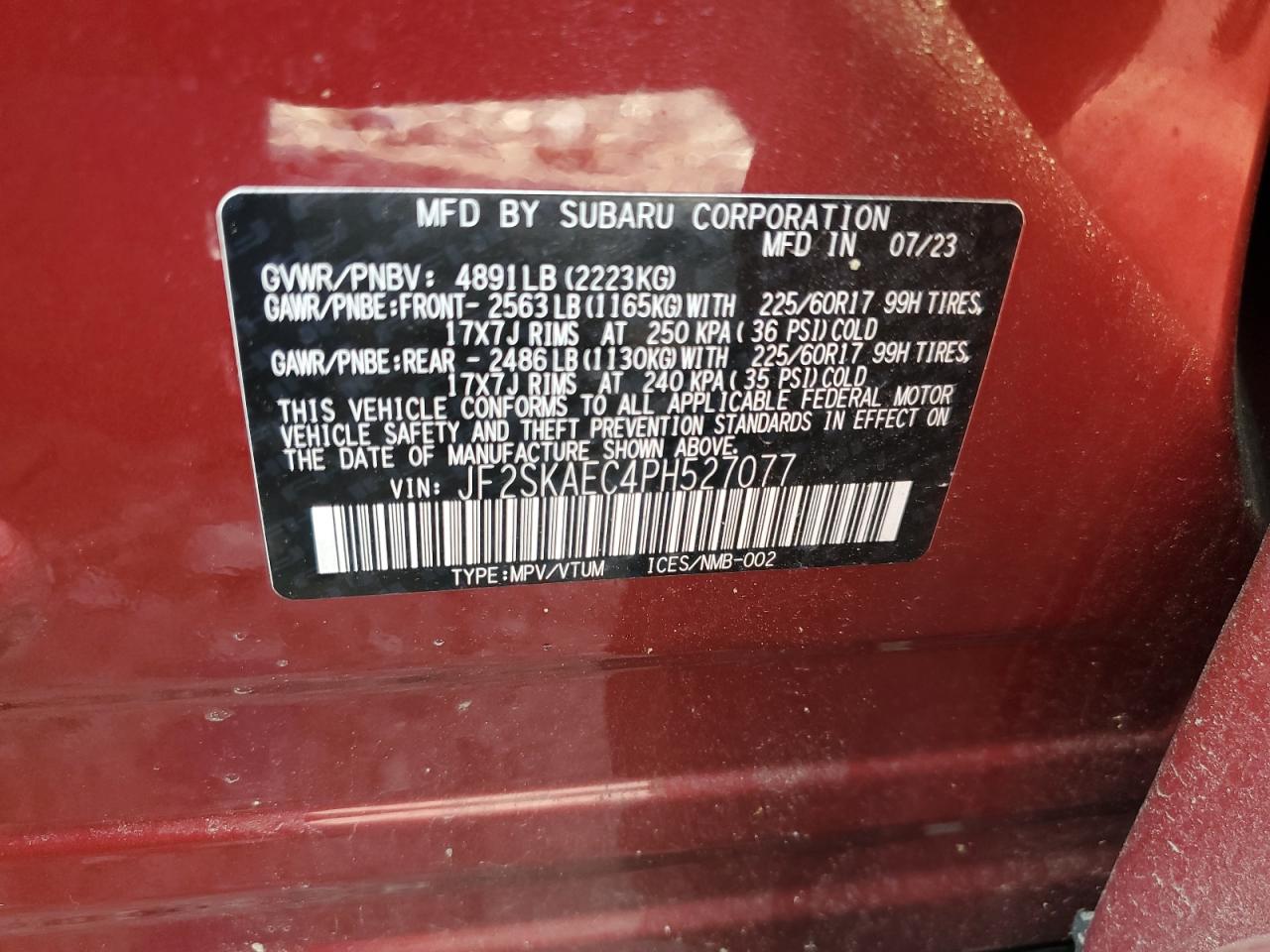 2023 Subaru Forester Premium VIN: JF2SKAEC4PH527077 Lot: 71496295