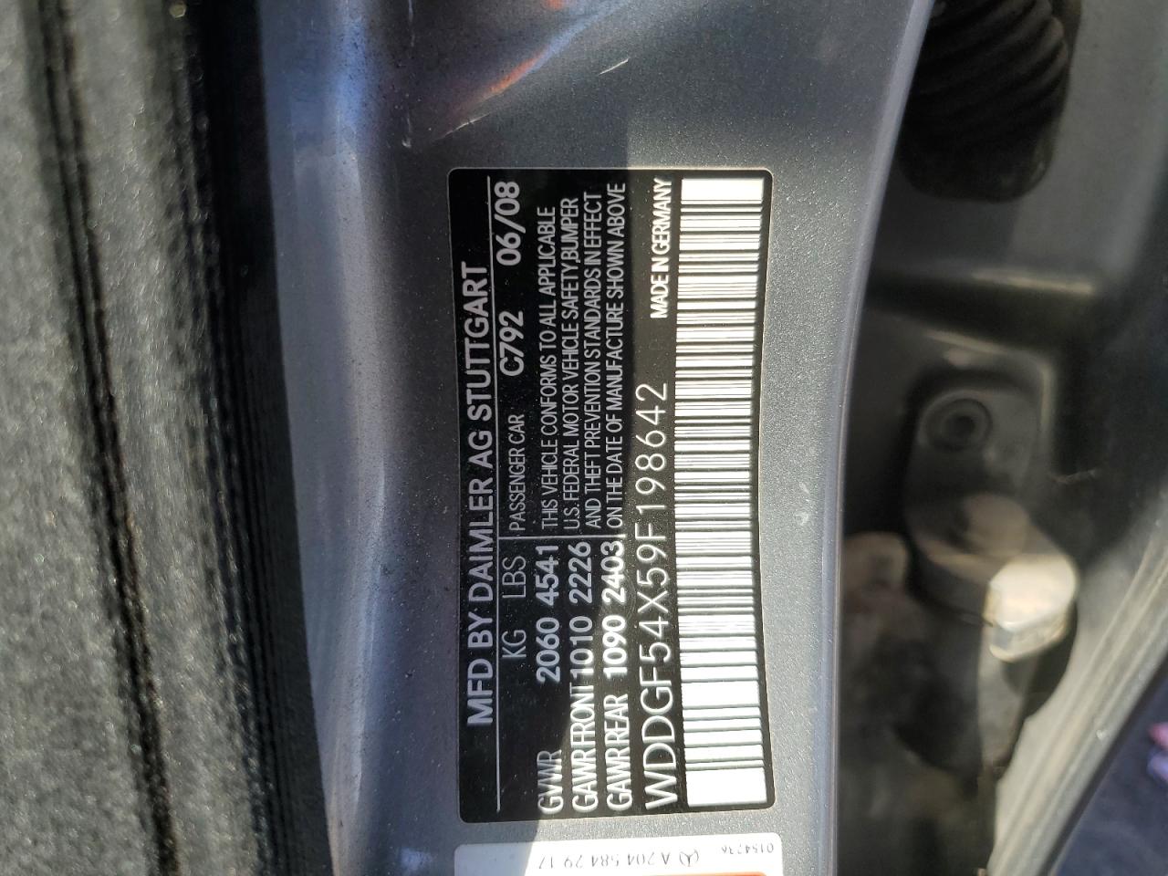 2009 Mercedes-Benz C 300 VIN: WDDGF54X59F198642 Lot: 81791735