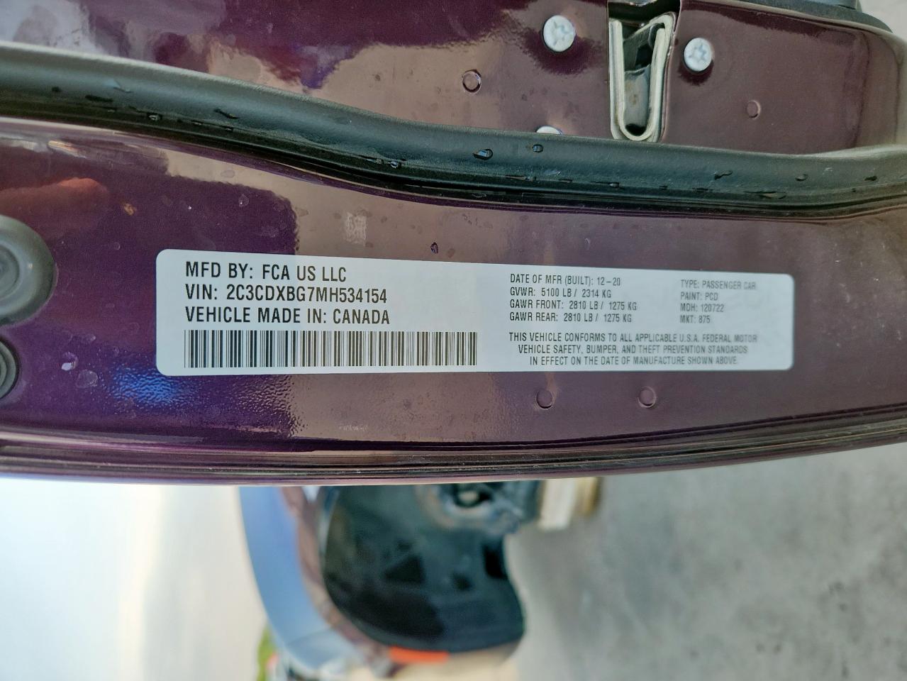 2021 Dodge Charger Sxt VIN: 2C3CDXBG7MH534154 Lot: 80571835