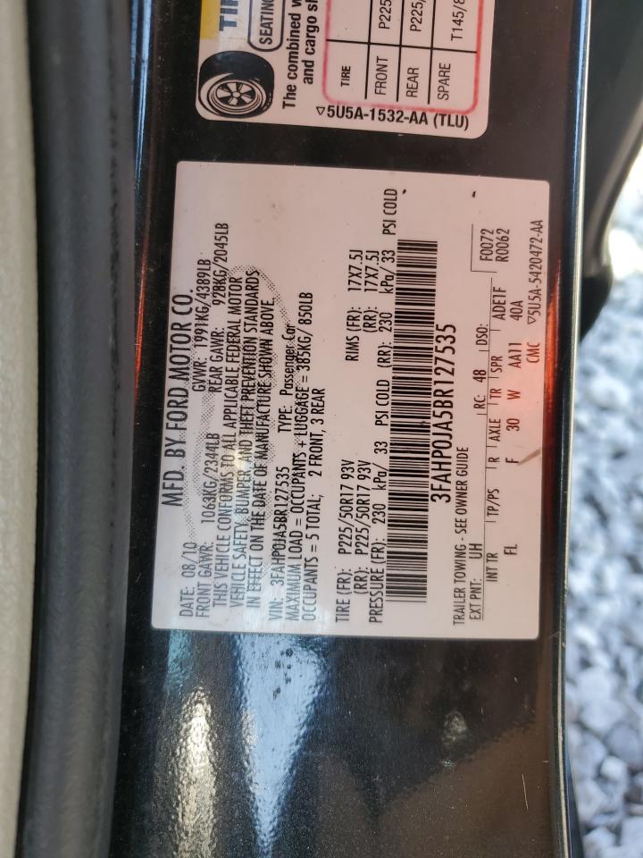 2011 Ford Fusion Sel VIN: 3FAHP0JA5BR127535 Lot: 81885465