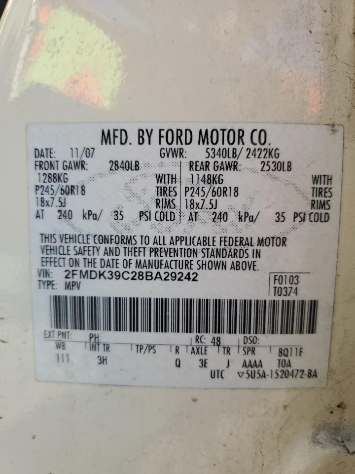 2008 Ford Edge Limited VIN: 2FMDK39C28BA29242 Lot: 70692715