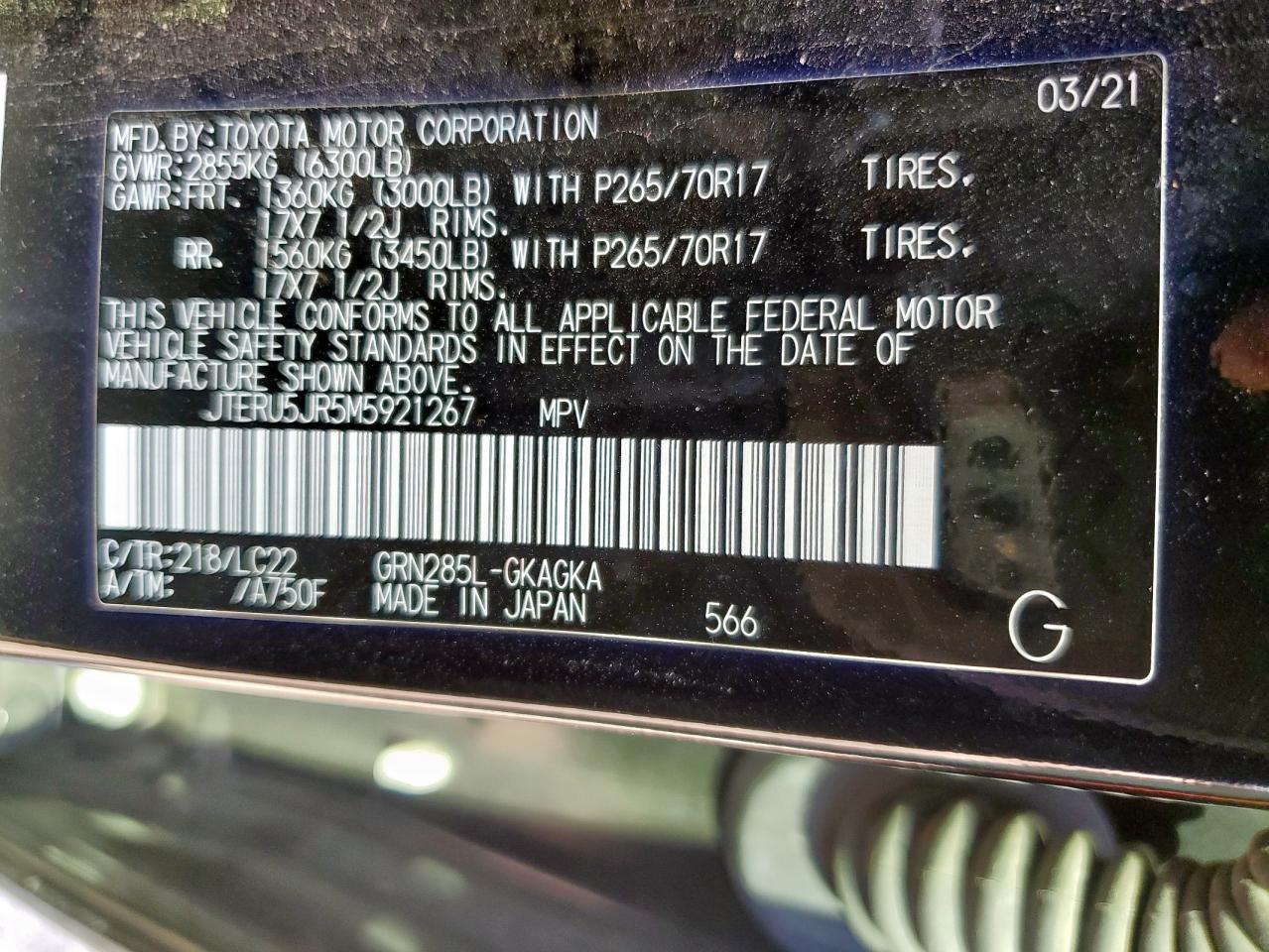 2021 Toyota 4Runner Sr5 Premium VIN: JTERU5JR5M5921267 Lot: 80935575