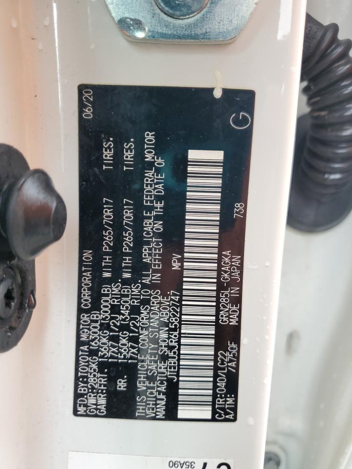 2020 Toyota 4Runner Sr5/Sr5 Premium VIN: JTEBU5JR6L5822747 Lot: 84813005