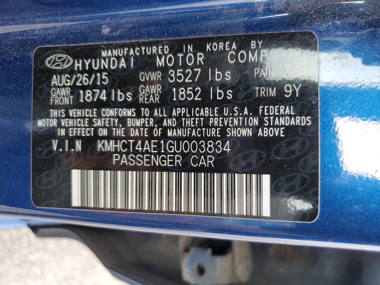 2016 Hyundai Accent Se VIN: KMHCT4AE1GU003834 Lot: 80739015