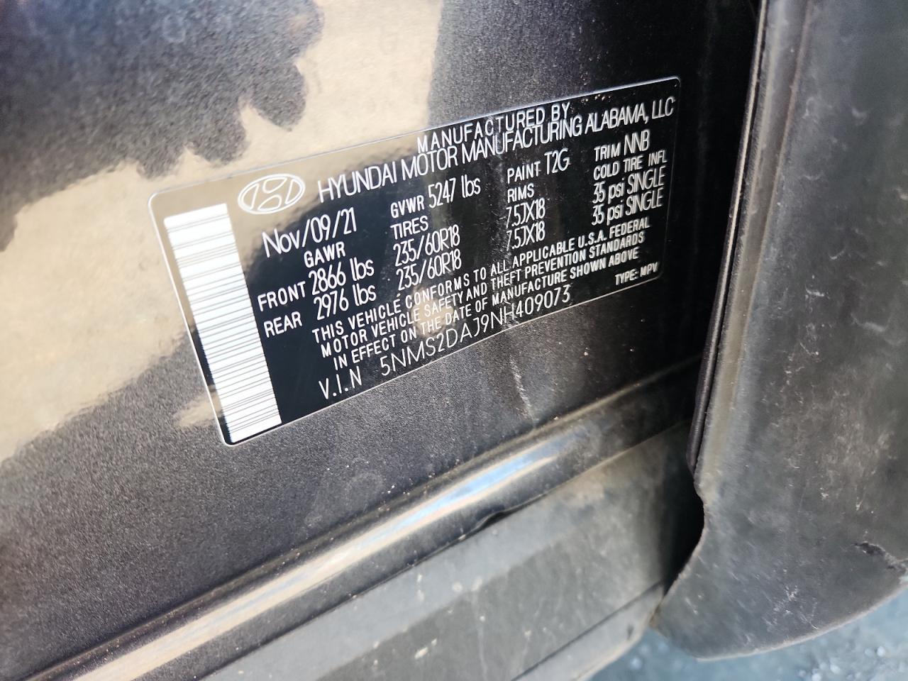 2022 Hyundai Santa Fe Sel VIN: 5NMS2DAJ9NH409073 Lot: 81095175