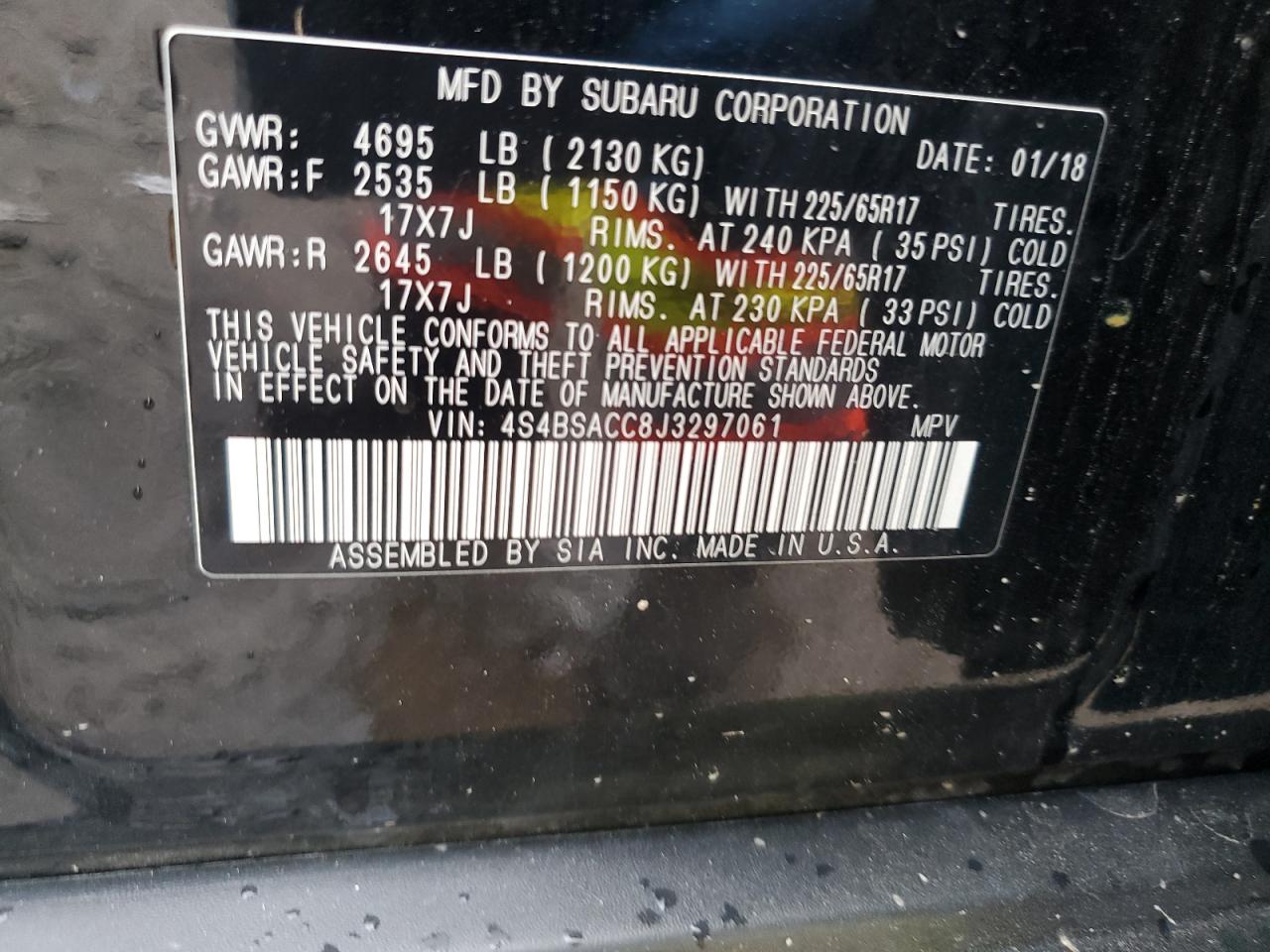 2018 Subaru Outback 2.5I Premium VIN: 4S4BSACC8J3297061 Lot: 81422615