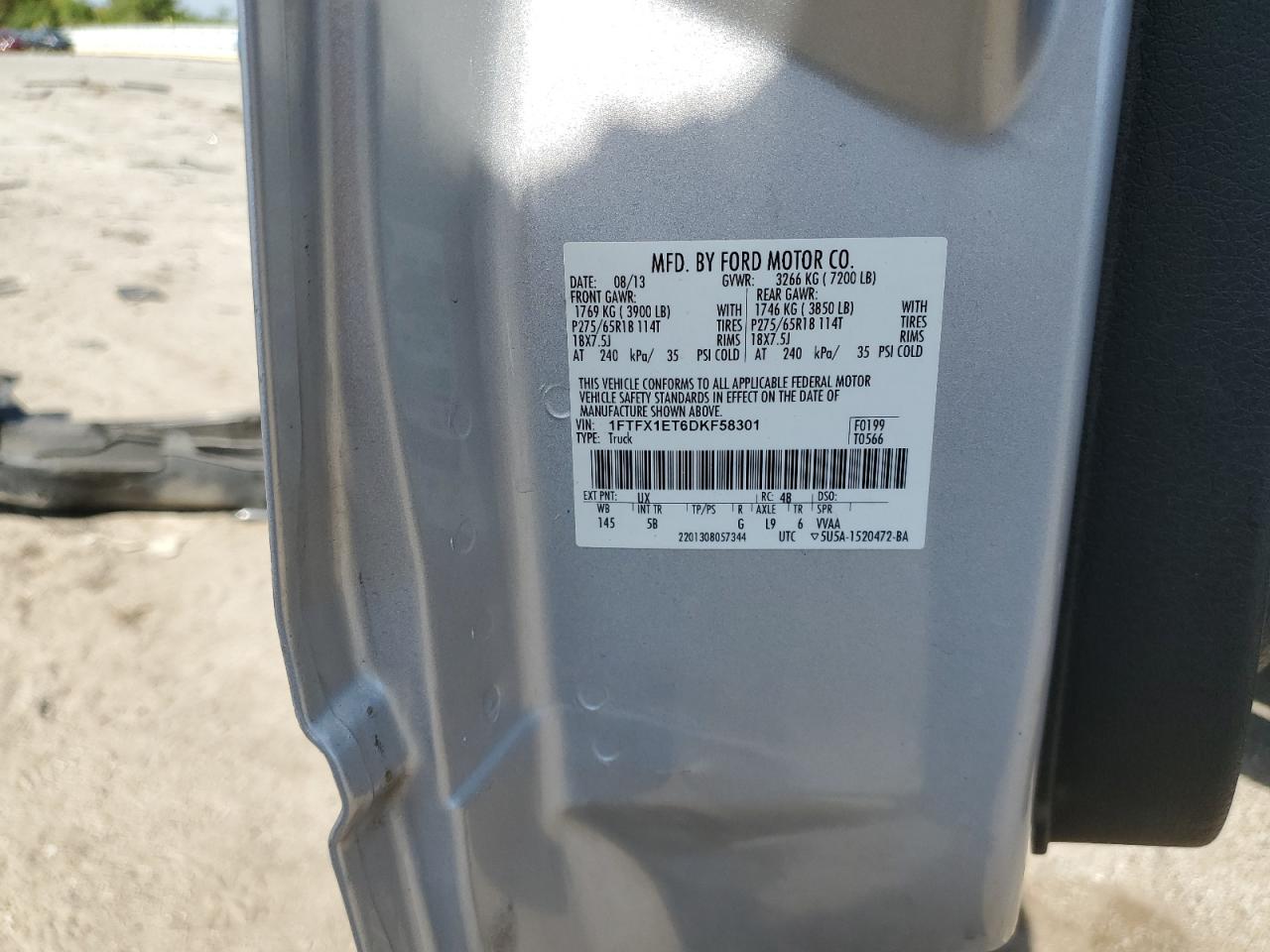 2013 Ford F150 Super Cab VIN: 1FTFX1ET6DKF58301 Lot: 81127905