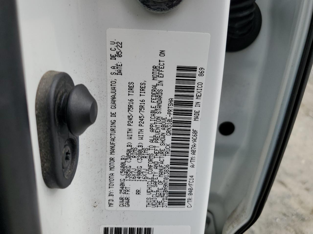 2022 Toyota Tacoma Double Cab VIN: 3TYDZ5BN9NT013836 Lot: 84573435