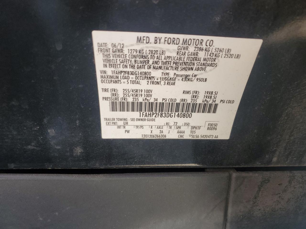 2013 Ford Taurus Limited VIN: 1FAHP2F83DG140800 Lot: 81709735