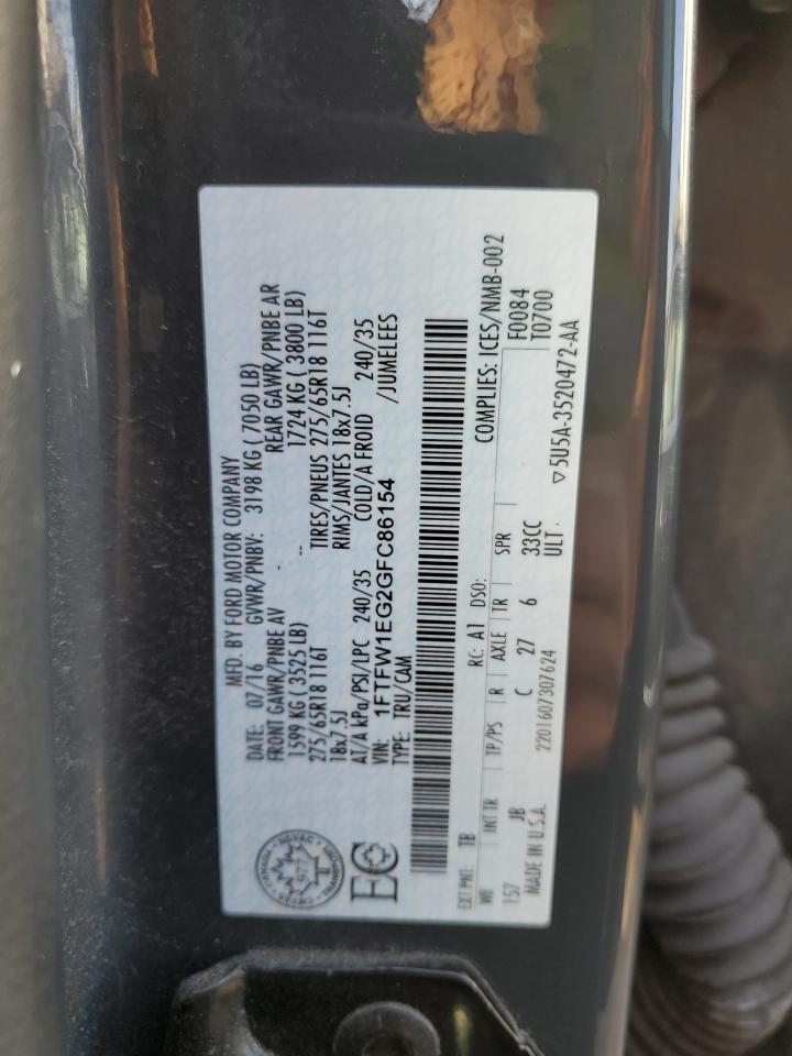 2016 Ford F150 Supercrew VIN: 1FTFW1EG2GFC86154 Lot: 80513315