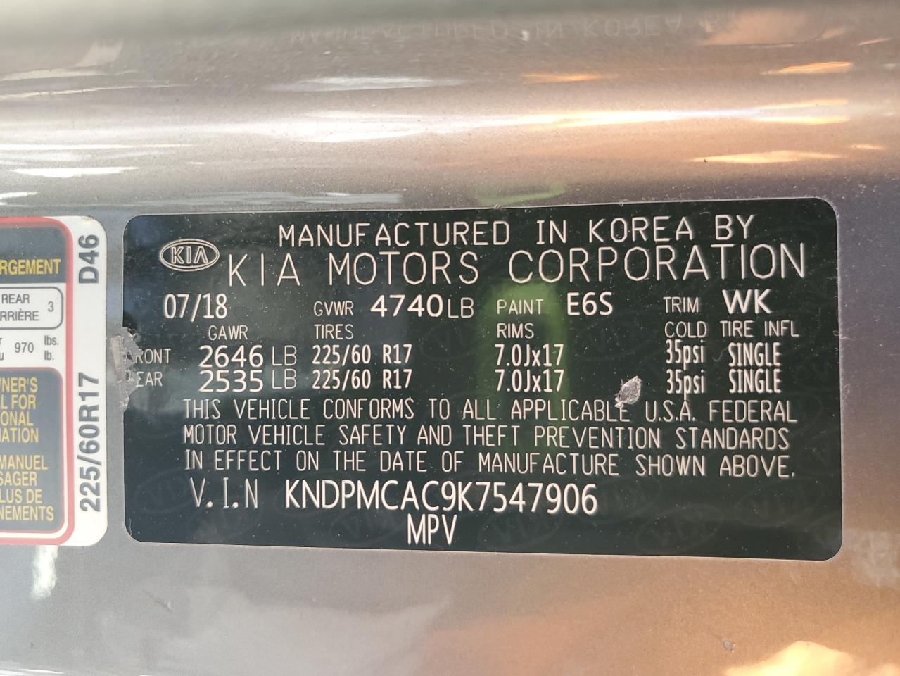 2019 Kia Sportage Lx VIN: KNDPMCAC9K7547906 Lot: 84022395