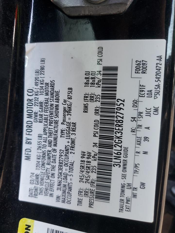 2014 Lincoln Mkz VIN: 3LN6L2GK3ER827952 Lot: 80215585